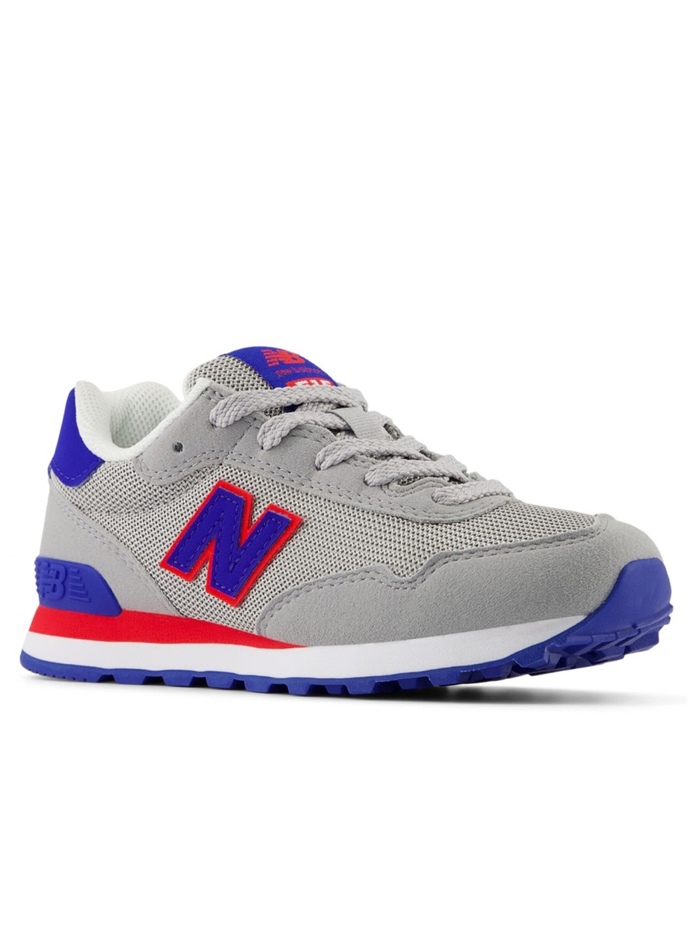 Big Kids New Balance Grey Sneaker with Blue and Red Trim
